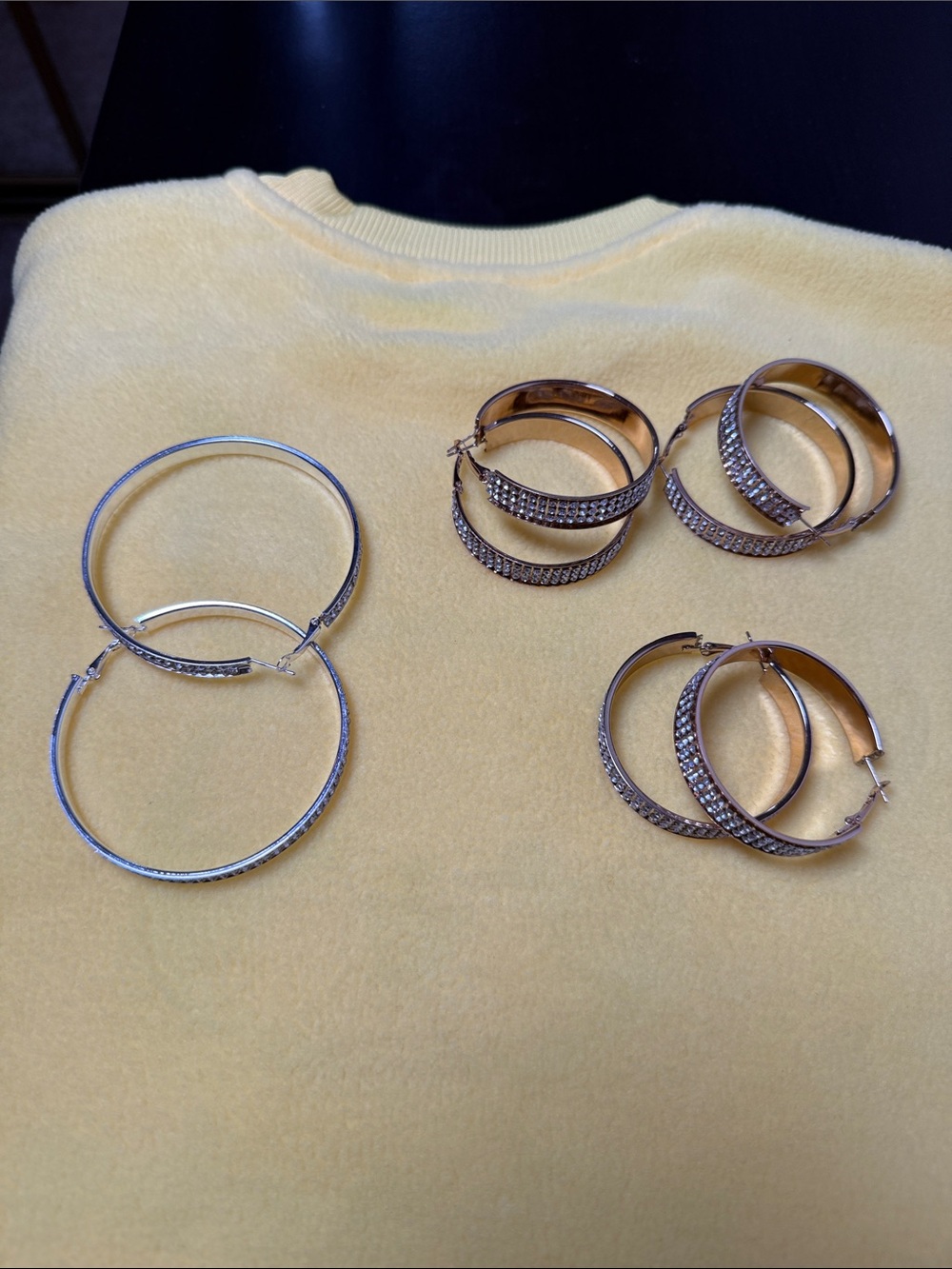 Classic Gold and Silver Crystal Hoop Earrings - Set of 4